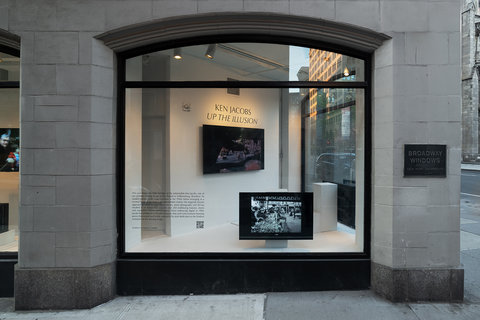 Installation view of two monitors in the window. 